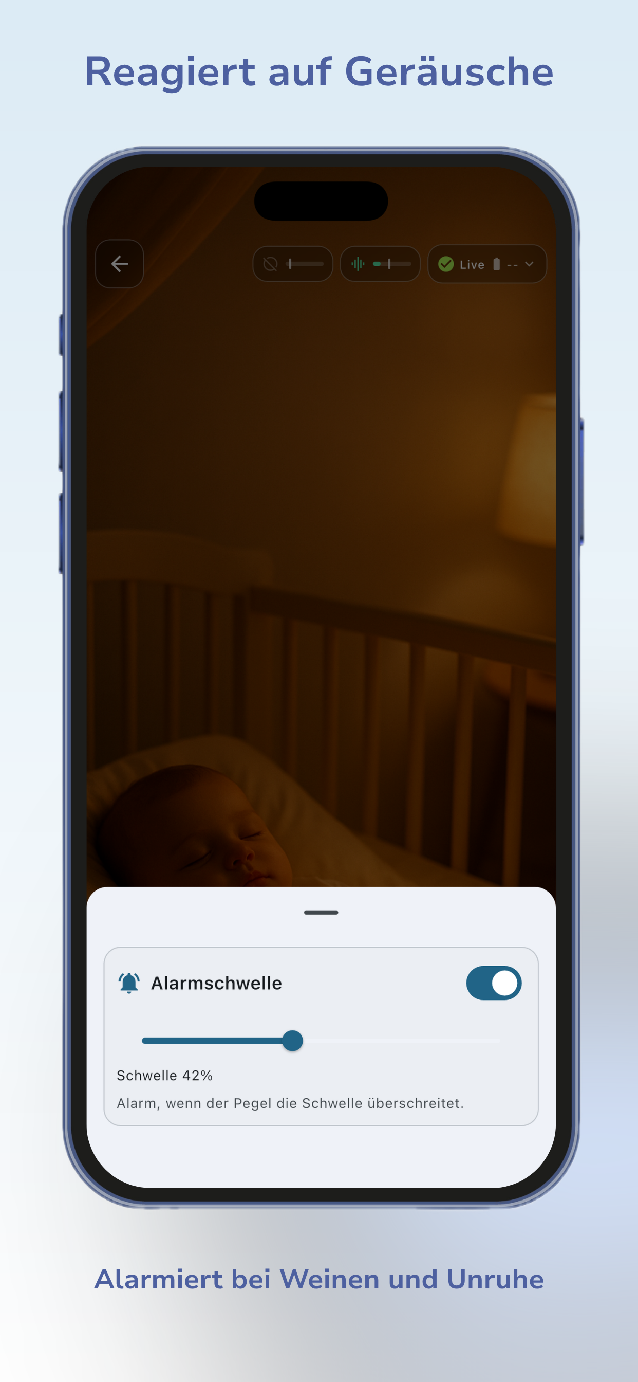 Einstellung der Alarmschwelle für die Geräuscherkennung in BabySorglos